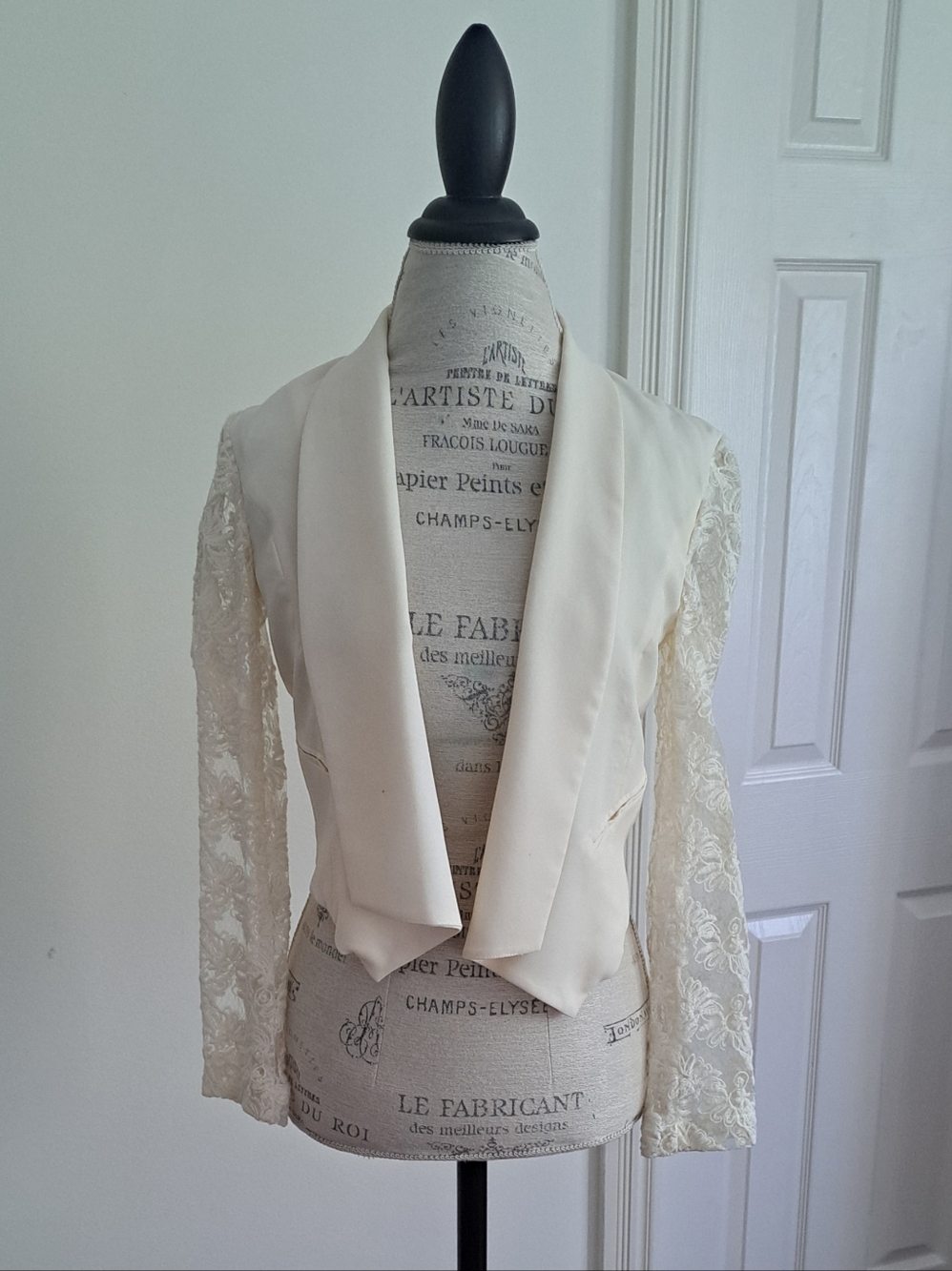 Cropped Lace Sleeve Open-Front Jacket